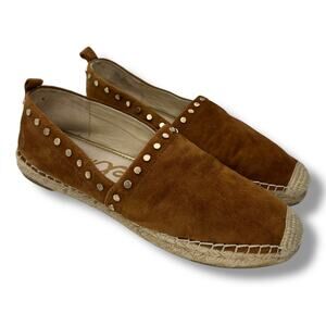 Sam Edelman Espadrille Loafers 8.5 Koda Brown Faux Suede Brown Studded Flats